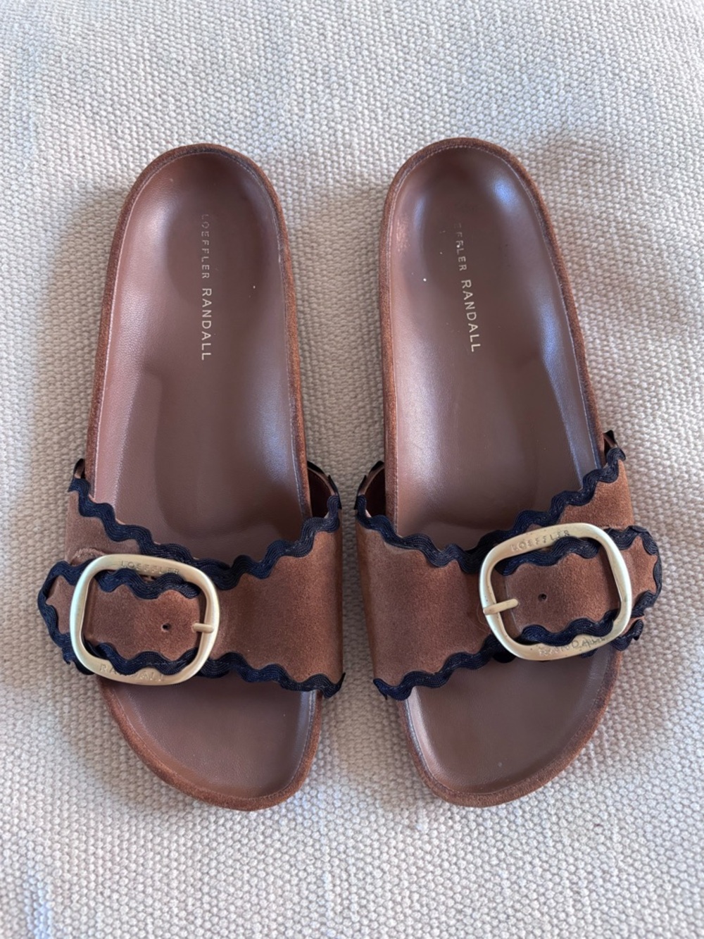 Loeffler Randall Iris Buckled Ric-Rac Slide Sandals - Cacao Brown Suede 9.5 - Picture 14 of 15